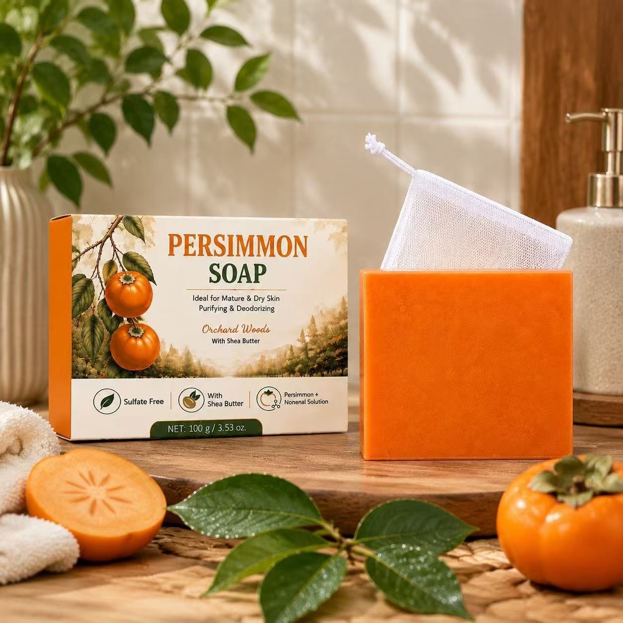 Persimmon Soap for Body & Face - Natural Deodorizing & Purifying Bar (100g)