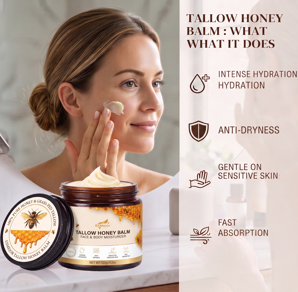ESMejor 100% Pure Grass-Fed Tallow Honey Balm - Face & Body Moisturizer (120g / 4.2 oz)
